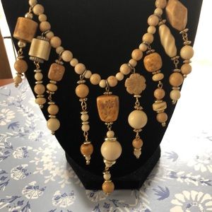 Handmade Vintage polished wood and stone necklace